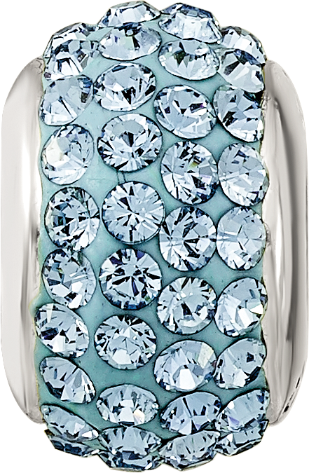 Sterling Silver March Birthstone Bead with Light Blue Crystal Antiqued Finish