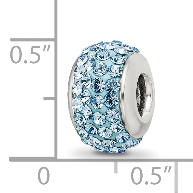 Sterling Silver March Birthstone Bead with Light Blue Crystal Antiqued Finish