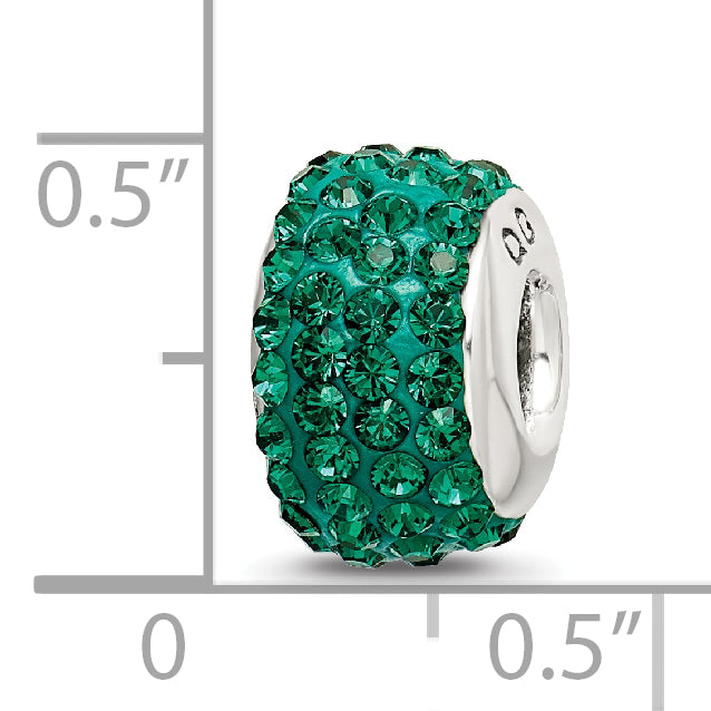 Sterling Silver 925 Green Crystal Bead with Antiqued Finish Solid Charm