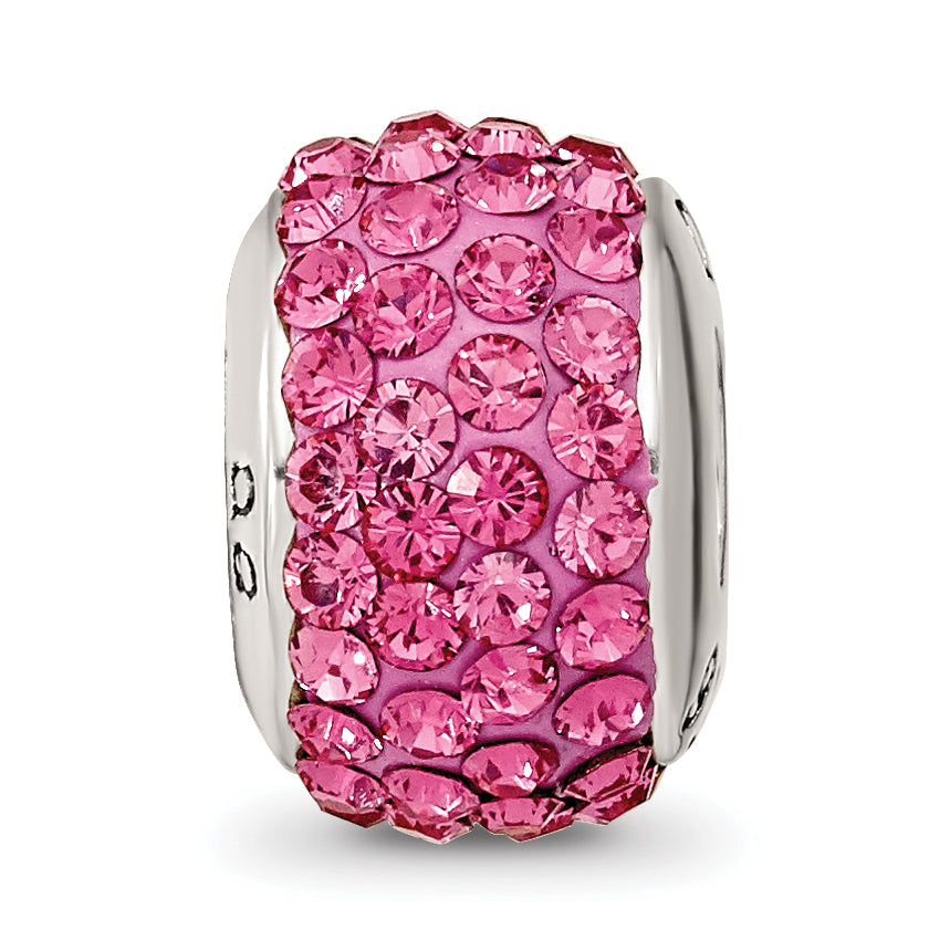 Sterling Silver 925 Pink Crystal Bead with Antiqued Finish Elegant Solid Design