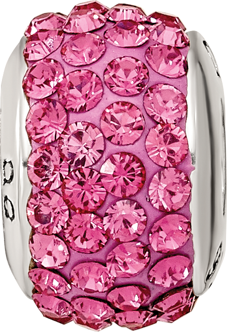 Sterling Silver 925 Pink Crystal Bead with Antiqued Finish Elegant Solid Design