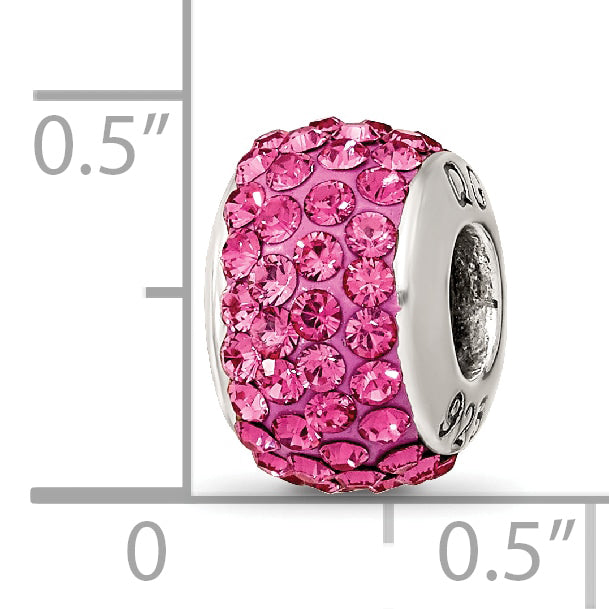 Sterling Silver 925 Pink Crystal Bead with Antiqued Finish Elegant Solid Design