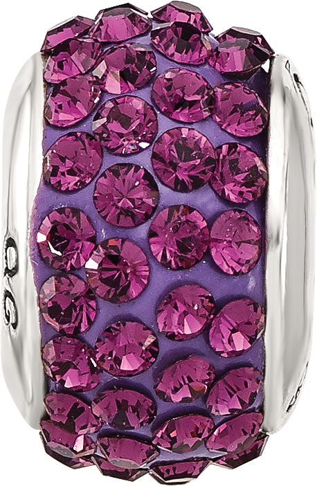 Sterling Silver 925 Antiqued Bead with February Purple Crystal Gem