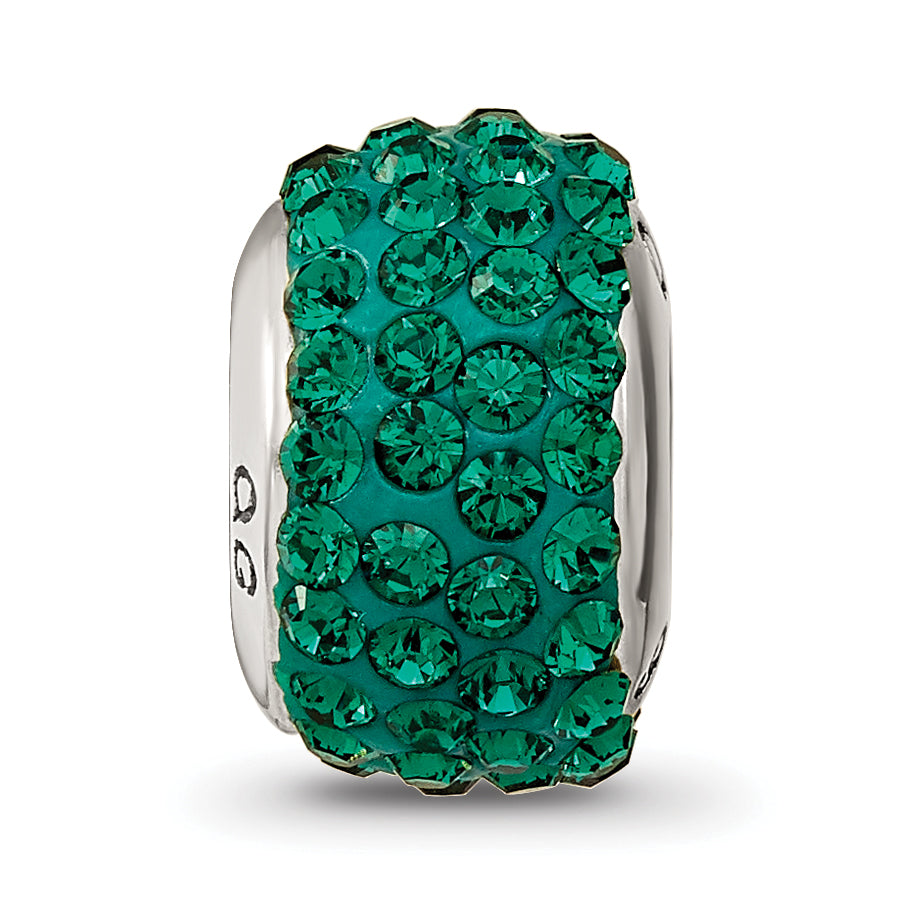Sterling Silver 925 Green Crystal Bead with Antiqued Finish Solid Charm