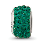 Sterling Silver 925 Green Crystal Bead with Antiqued Finish Solid Charm