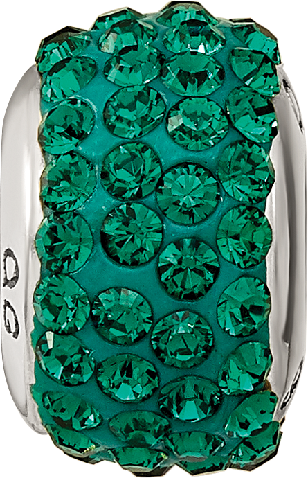 Sterling Silver 925 Green Crystal Bead with Antiqued Finish Solid Charm