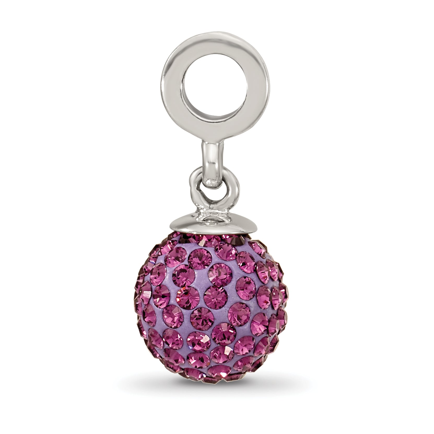 Sterling Silver 925 Dangle Bead with Purple Crystal Ball Antique Finish Secondary image