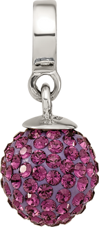 Sterling Silver 925 Dangle Bead with Purple Crystal Ball Antique Finish