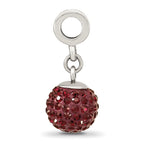 Sterling Silver 925 Crystal Ball Dangle Bead with Red Preciosa Charm