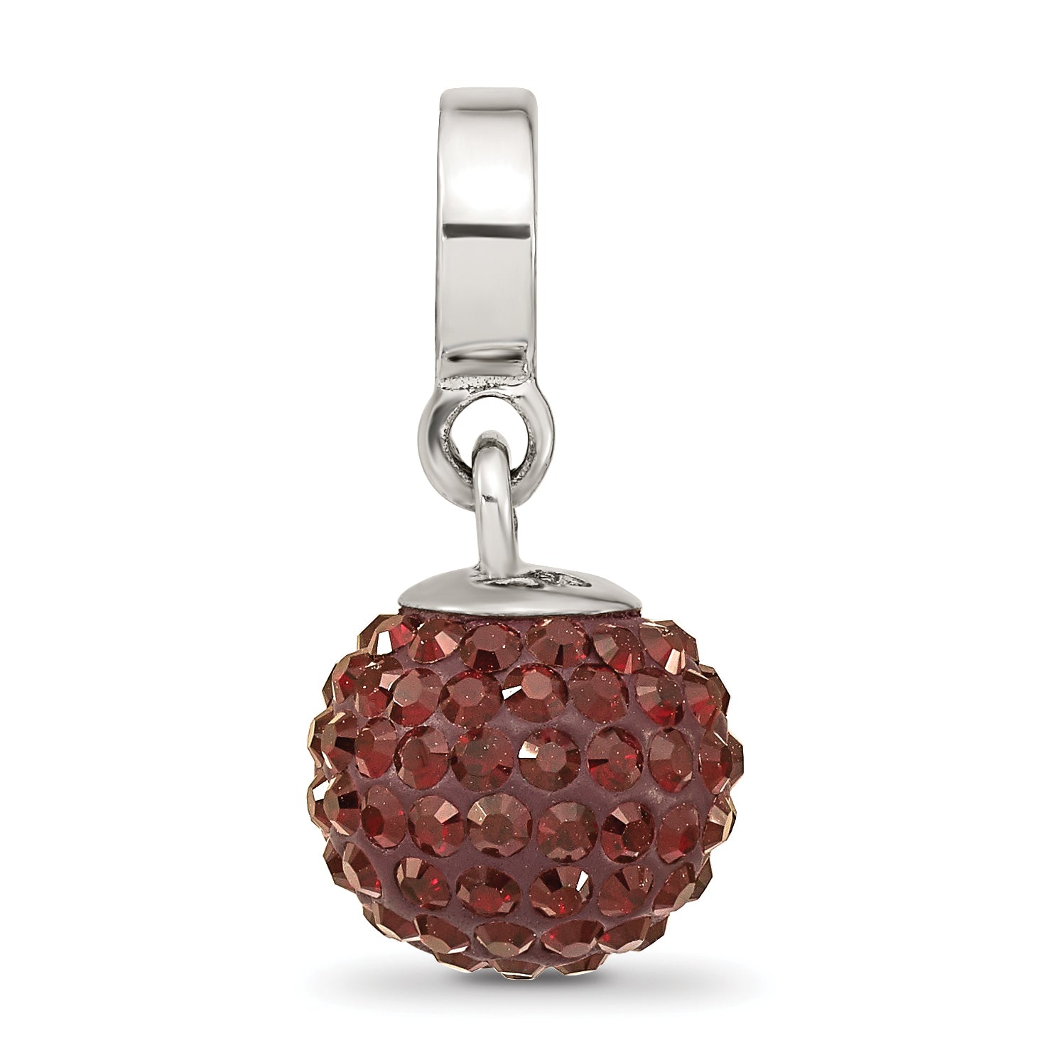Sterling Silver 925 Crystal Ball Dangle Bead with Red Preciosa Charm