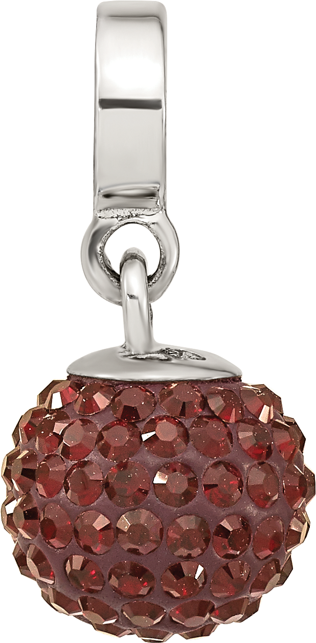Sterling Silver 925 Crystal Ball Dangle Bead with Red Preciosa Charm