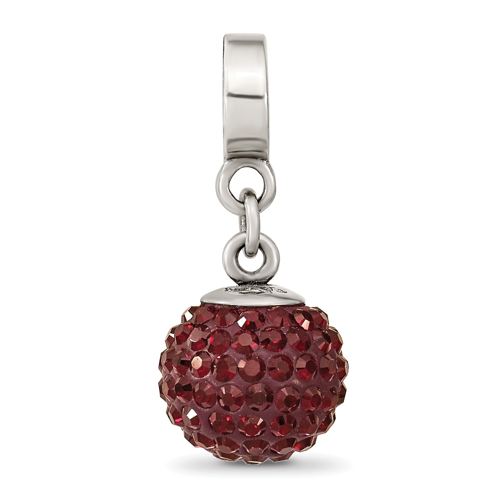 Sterling Silver 925 Crystal Ball Dangle Bead with Red Preciosa Charm