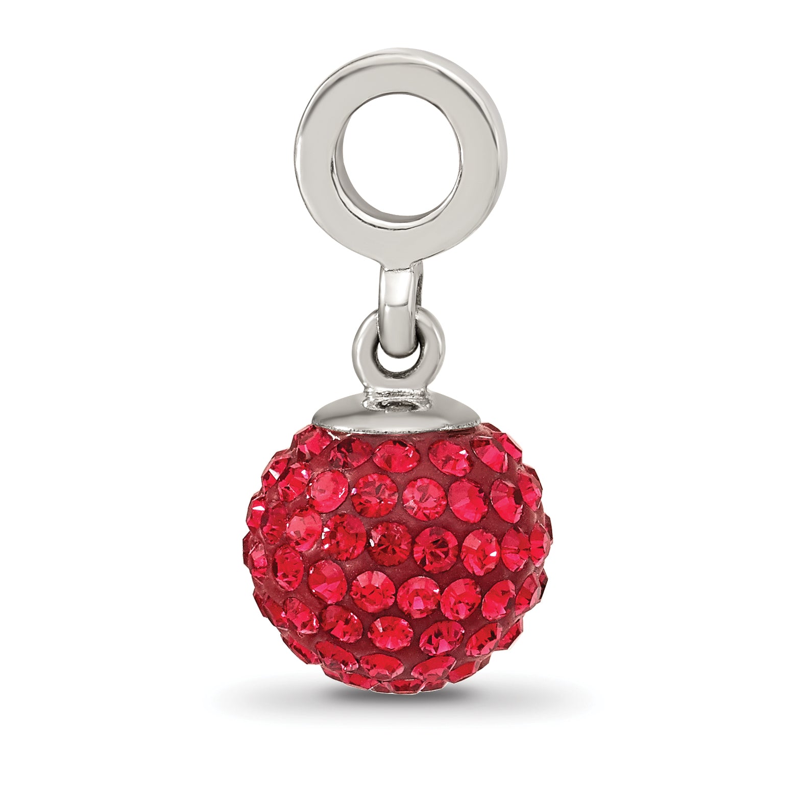Sterling Silver 925 Dangle Bead with Red Preciosa Crystal Ball, Antiqued Finish