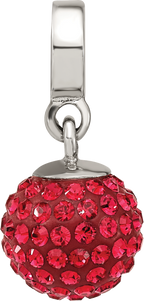 Sterling Silver 925 Dangle Bead with Red Preciosa Crystal Ball, Antiqued Finish