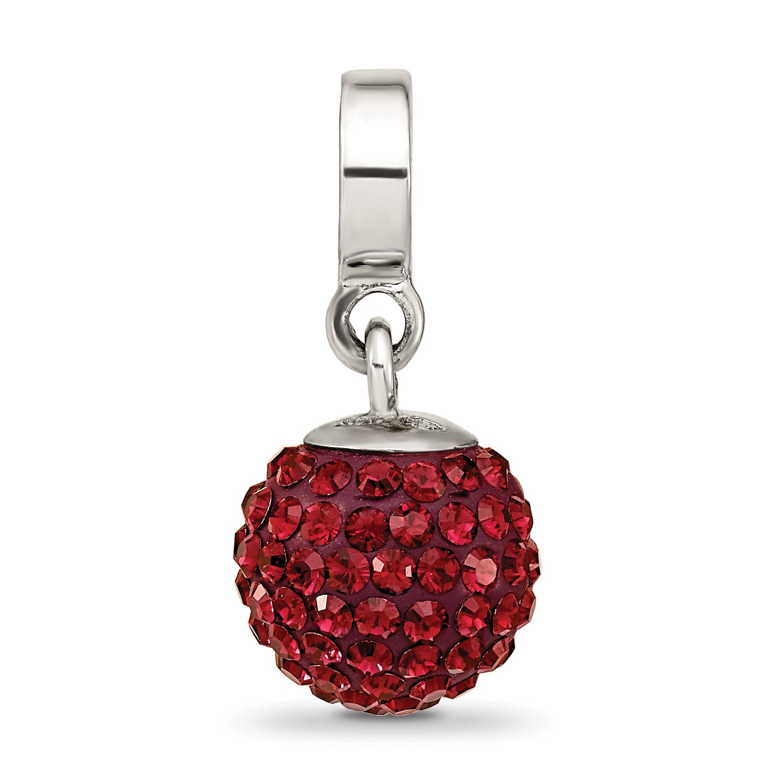 Sterling Silver 925 Red Crystal Dangle Bead with Antiqued Finish Elegant Charm