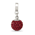Sterling Silver 925 Red Crystal Dangle Bead with Antiqued Finish Elegant Charm