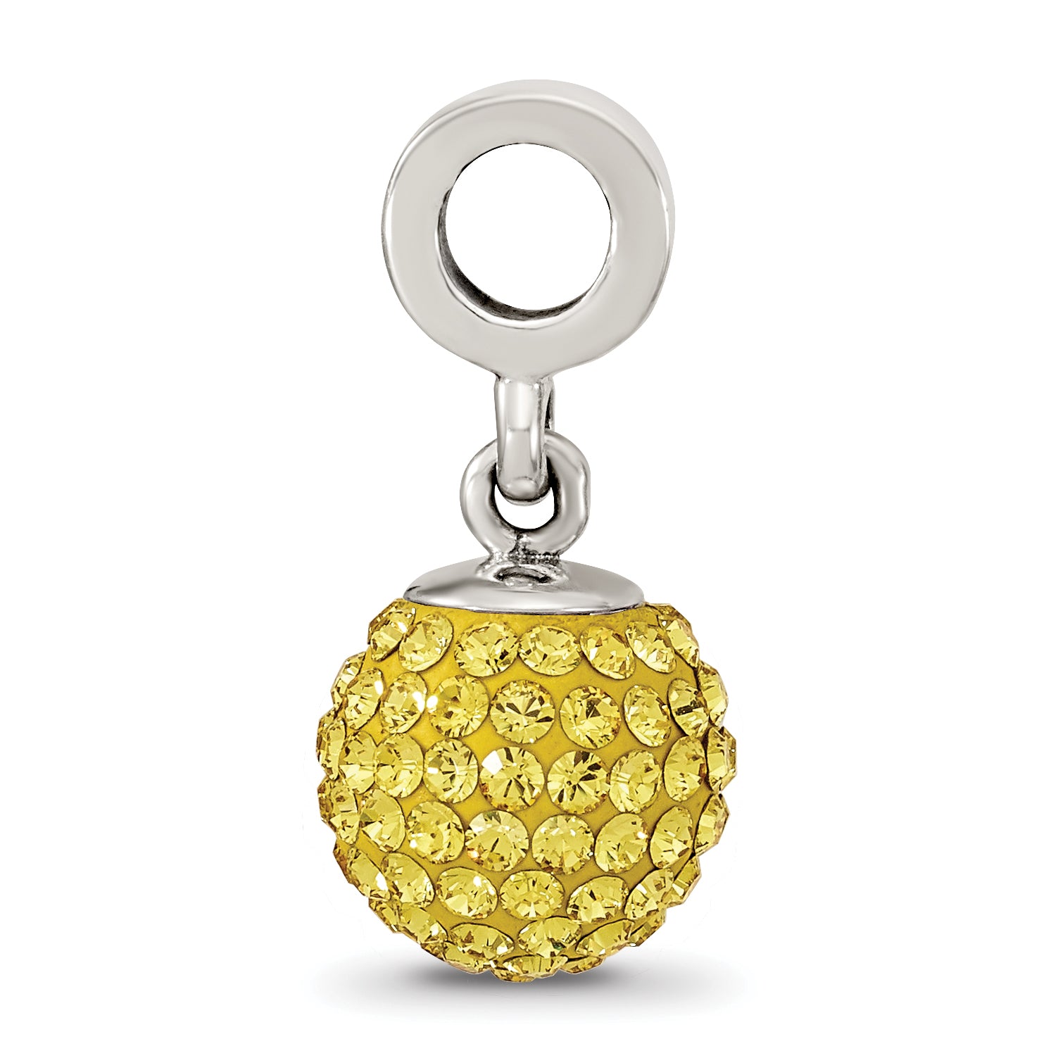 Sterling Silver 925 Crystal Ball Dangle Bead with Yellow Preciosa Stone