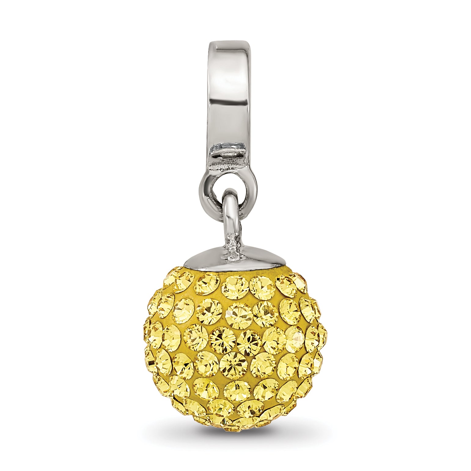 Sterling Silver 925 Crystal Ball Dangle Bead with Yellow Preciosa Stone