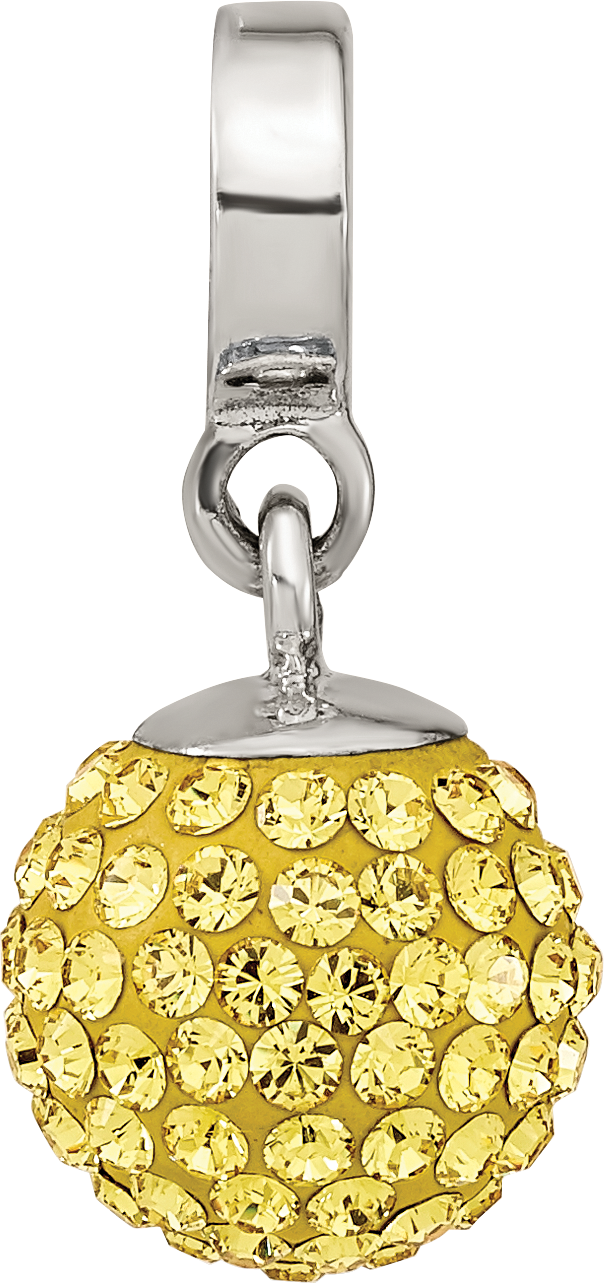 Sterling Silver 925 Crystal Ball Dangle Bead with Yellow Preciosa Stone