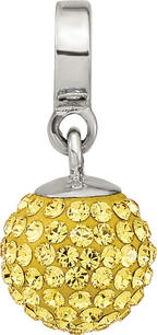Sterling Silver 925 Crystal Ball Dangle Bead with Yellow Preciosa Stone