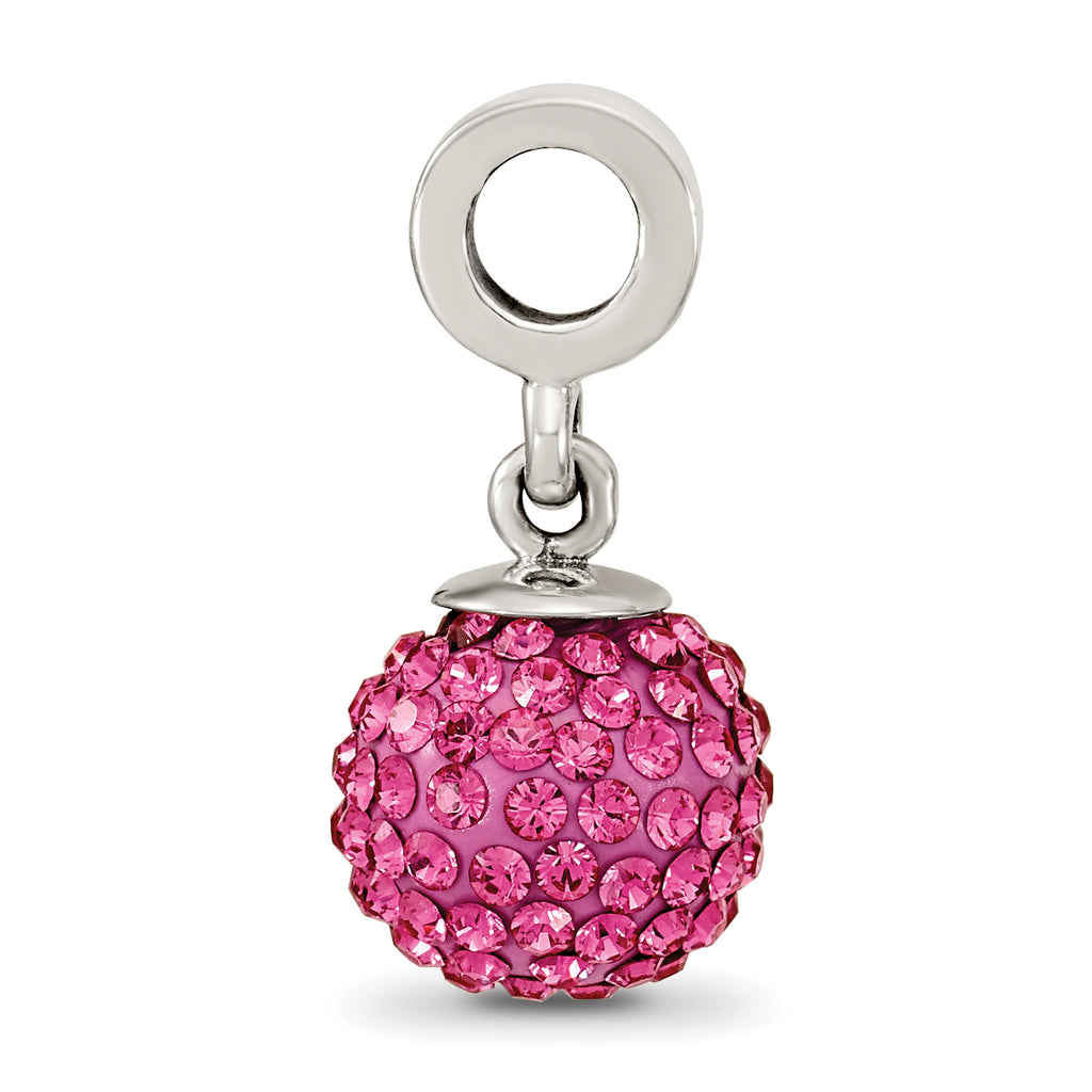 Sterling Silver Pink Crystal Dangle Bead with Antiqued Finish for Charm Bracelets