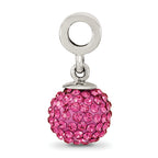Sterling Silver Pink Crystal Dangle Bead with Antiqued Finish for Charm Bracelets