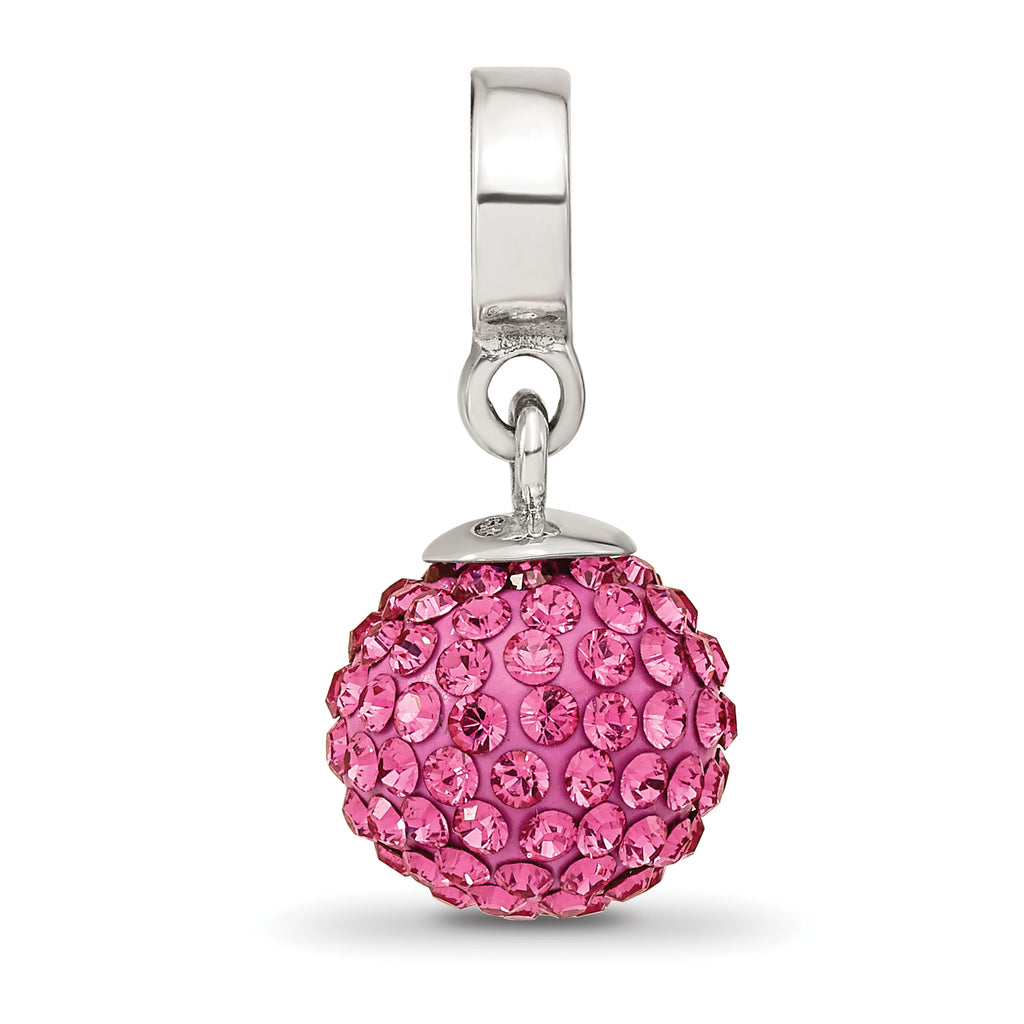 Sterling Silver Pink Crystal Dangle Bead with Antiqued Finish for Charm Bracelets