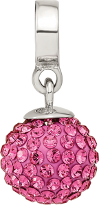 Sterling Silver Pink Crystal Dangle Bead with Antiqued Finish for Charm Bracelets