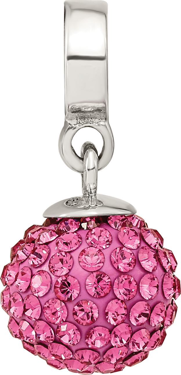 Sterling Silver Pink Crystal Dangle Bead with Antiqued Finish for Charm Bracelets