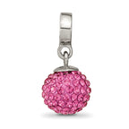 Sterling Silver Pink Crystal Dangle Bead with Antiqued Finish for Charm Bracelets