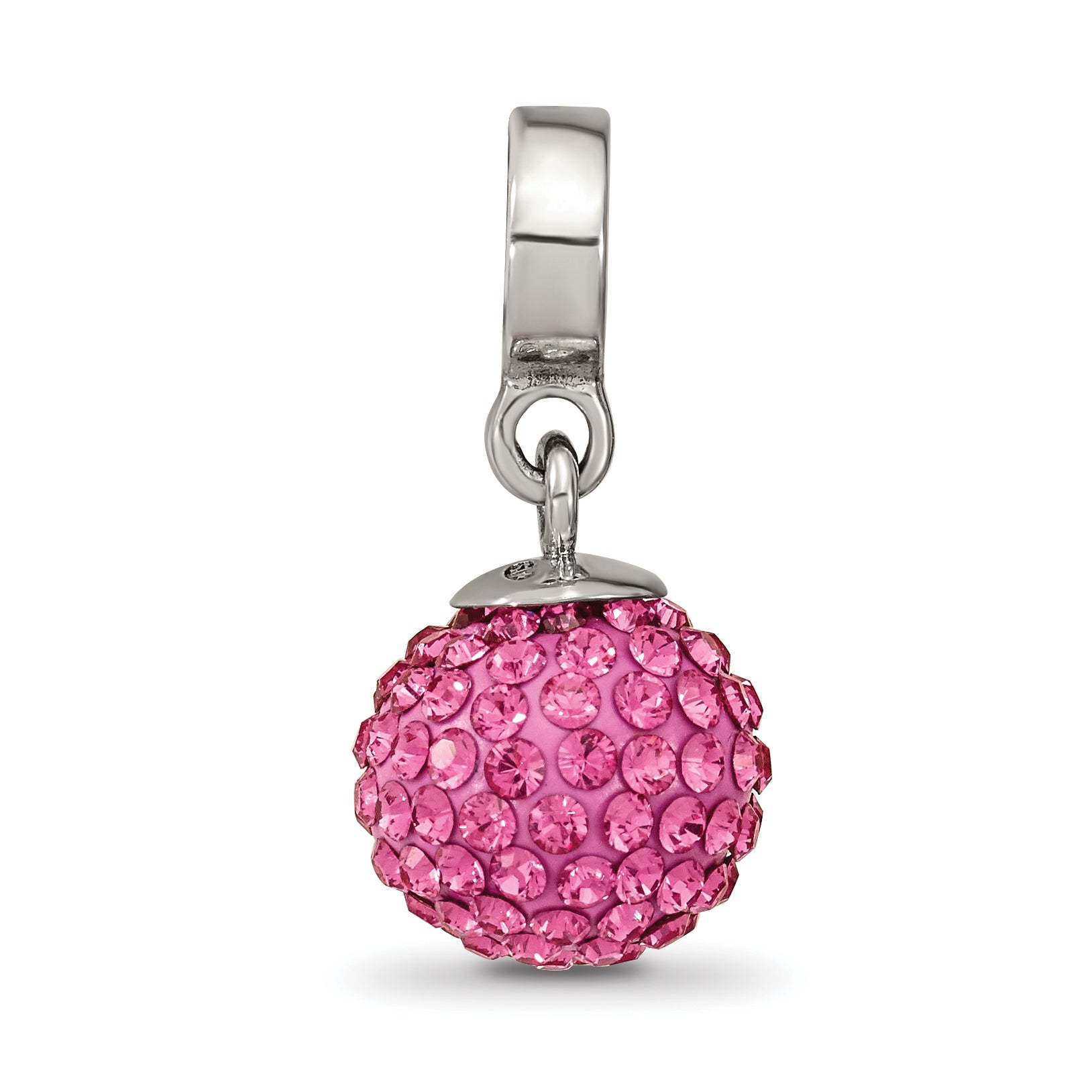 Sterling Silver Pink Crystal Dangle Bead with Antiqued Finish for Charm Bracelets