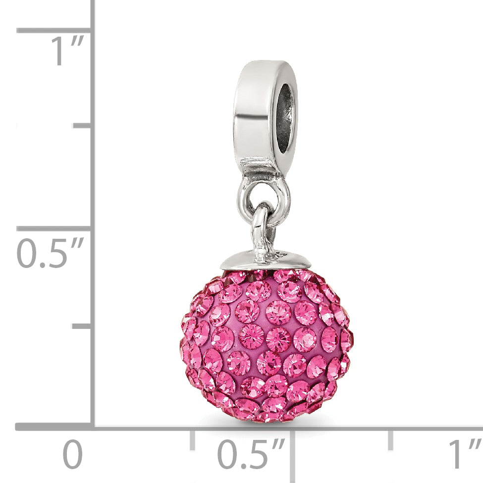 Sterling Silver Pink Crystal Dangle Bead with Antiqued Finish for Charm Bracelets