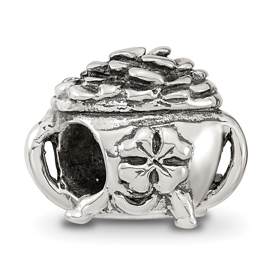 Sterling Silver 925 Antiqued Bead with Pot-of-Gold Themed Design