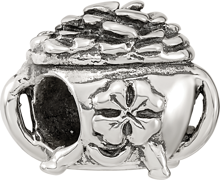 Sterling Silver 925 Antiqued Bead with Pot-of-Gold Themed Design