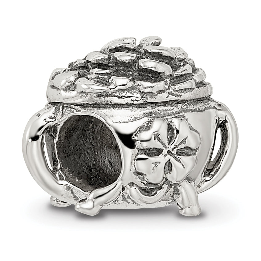 Sterling Silver 925 Antiqued Bead with Pot-of-Gold Themed Design