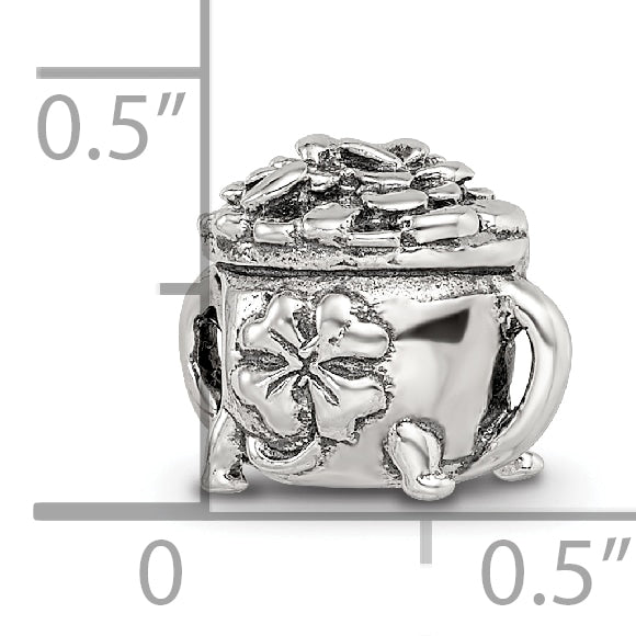 Sterling Silver 925 Antiqued Bead with Pot-of-Gold Themed Design
