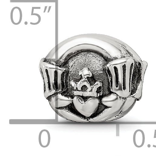 Sterling Silver Claddagh Bead with Antiqued Finish Solid Cast Design