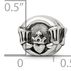 Sterling Silver Claddagh Bead with Antiqued Finish Solid Cast Design