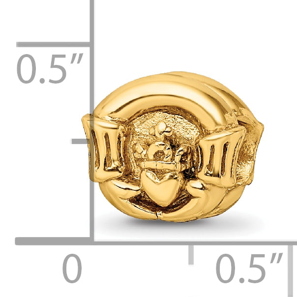 Sterling Silver 925 Gold-Plated Claddagh Bead with Polished Finish