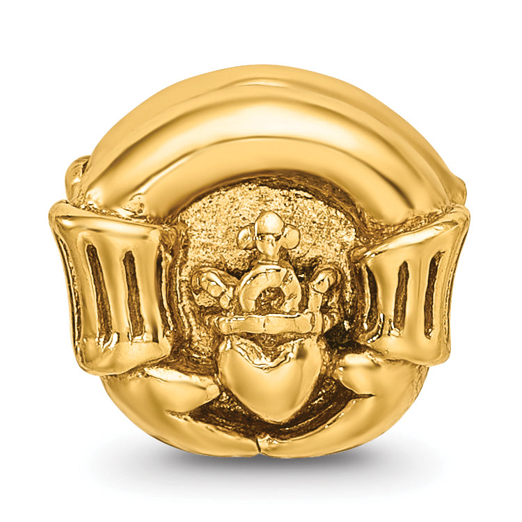 Sterling Silver 925 Gold-Plated Claddagh Bead with Polished Finish