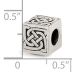 Sterling Silver 925 Celtic Block Bead with Antiqued Finish Solid Themed Design