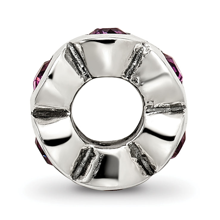 Sterling Silver 925 Bead with Purple Preciosa Crystal Birthstone Antique Finish
