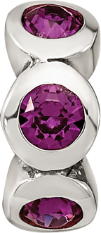 Sterling Silver 925 Bead with Purple Preciosa Crystal Birthstone Antique Finish