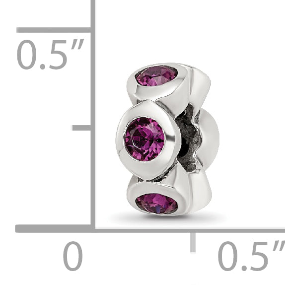 Sterling Silver 925 Bead with Purple Preciosa Crystal Birthstone Antique Finish