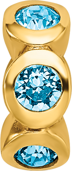 Sterling Silver Gold-plated Bead with Blue Crystals  Elegant Polished Finish