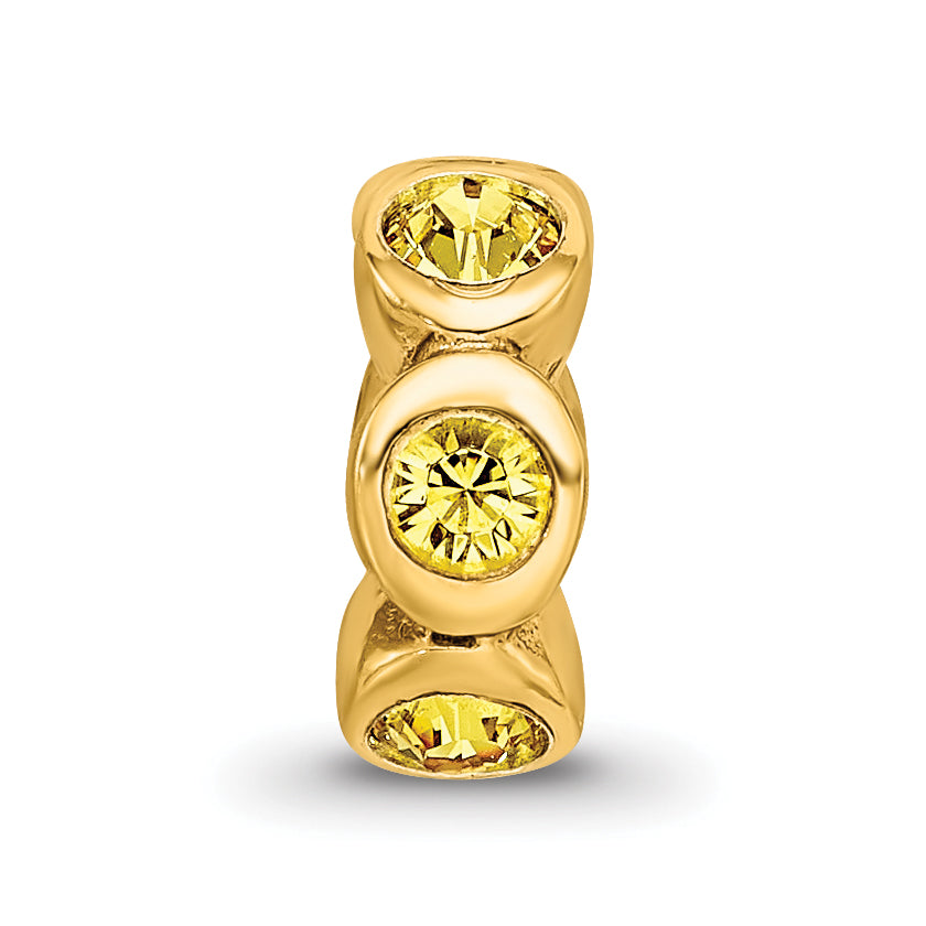 Sterling Silver Gold-Plated Bead with Yellow Crystals Polished Finish