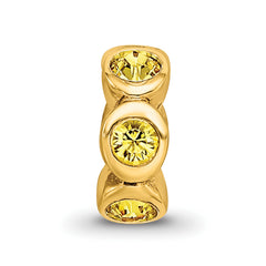 Sterling Silver Gold-Plated Bead with Yellow Crystals Polished Finish
