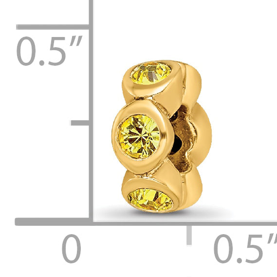 Sterling Silver Gold-Plated Bead with Yellow Crystals Polished Finish