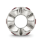 Sterling Silver 925 Antiqued Bead with July Red Crystal Birthstone