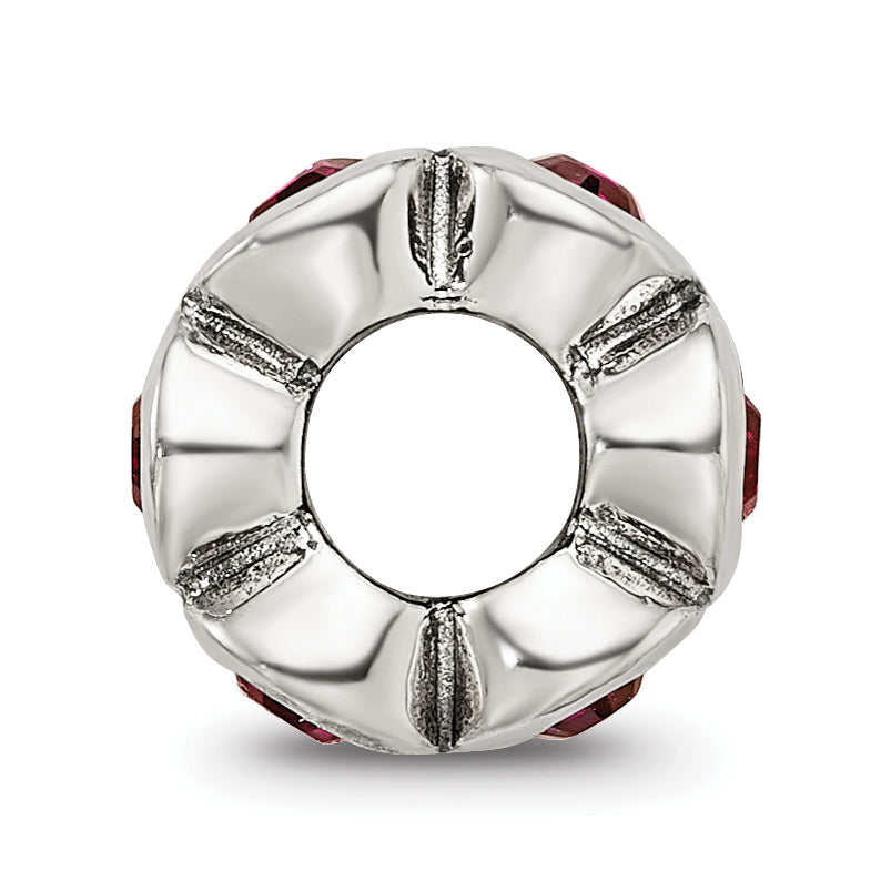 Sterling Silver 925 Antiqued Bead with July Red Crystal Birthstone